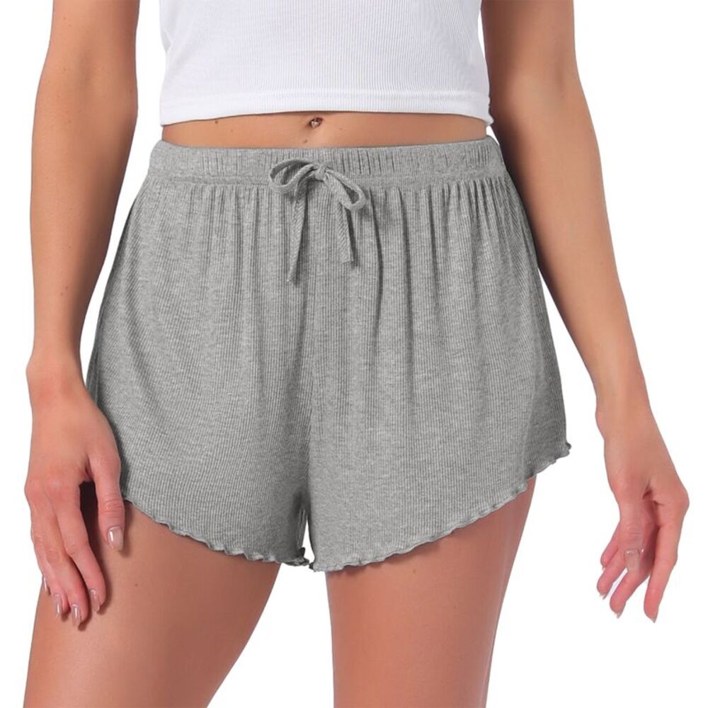 Women's Soft Scalloped Hem Elastic Waist Sleepwear Shorts Grey